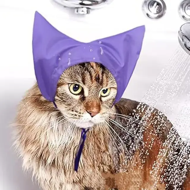 2025 New Cat Shower Cap Headgear For Bathing Prevent Water From Entering Ears Head Mask Beauty Earmuffs Pet Cleaning Supplies 2