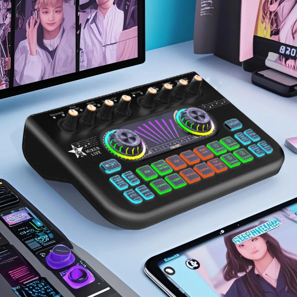 X3 Gaming Audio Mixer,Live Sound Card Audio Interface with Voice Changer,Denoise Sound Board for Pc/Phone Live Streaming Gaming