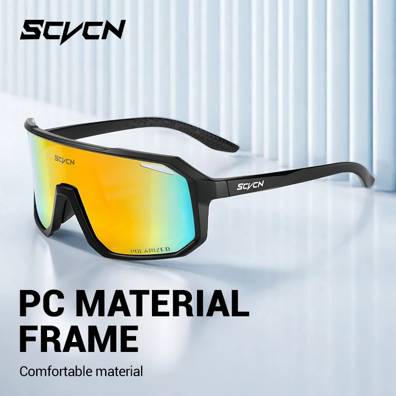 SCVCN New Polarized Cycling Glasss Outdoor Sports Running Drving Sunglasses for Men Fishing Goggles Mtb Bicycle Eyewear 1 Lens