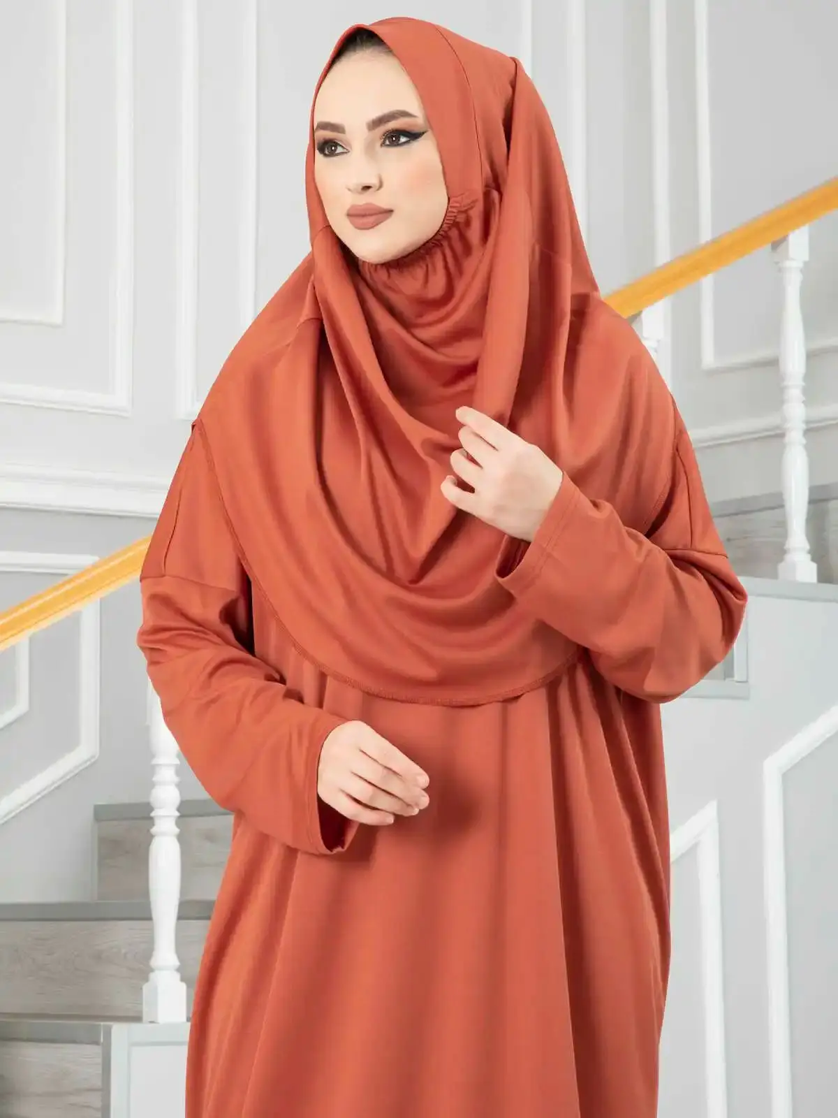 

Veiled Prayer Dress Unlined Standard Muslim Fashion Shawl Casual Seasonal Elegant Elastic Light Loose Long Sleeve Zero Collar