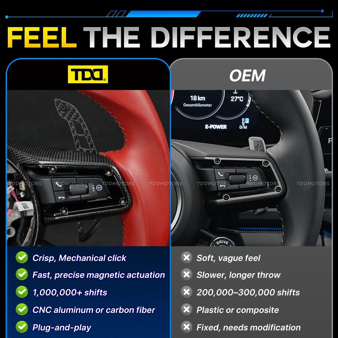 TDD 모터 플러그 앤 플레이 리얼 탄소 섬유 알루미늄 합금 마그네틱 패들 시프터, 포르쉐 992 GT3 911 718 마칸 타이칸용