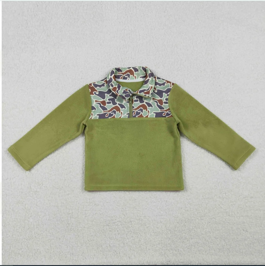 Spring Boy BT1442 브라운 카모 프린트 키즈 포켓 후디 버튼 재킷 탑