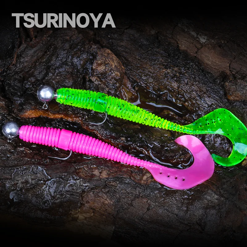 Tsurinoya Coda Arricciata Grub Soft Wormbait 85Mm 2.4G 16Pcs Predator Fishing Rig Lure Verme Artificiale In Silicone Per Largewail Bass