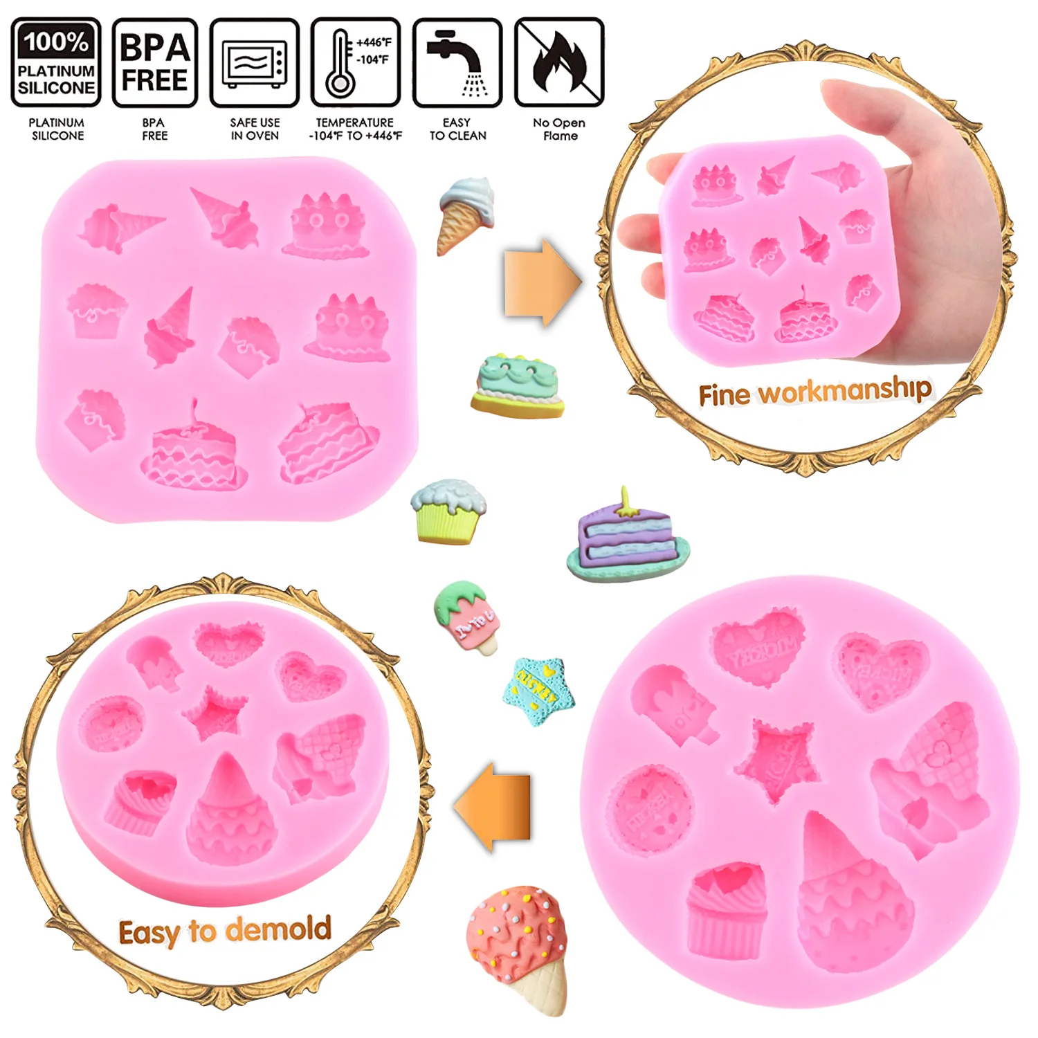 2 Pcs Polymer Clay Molds Sweets Polymer Clay Molds for Jewelry Making Candy  Shape Clay Molds Ice Cream Lollipop Donut Chips Miniature Clay Molds
