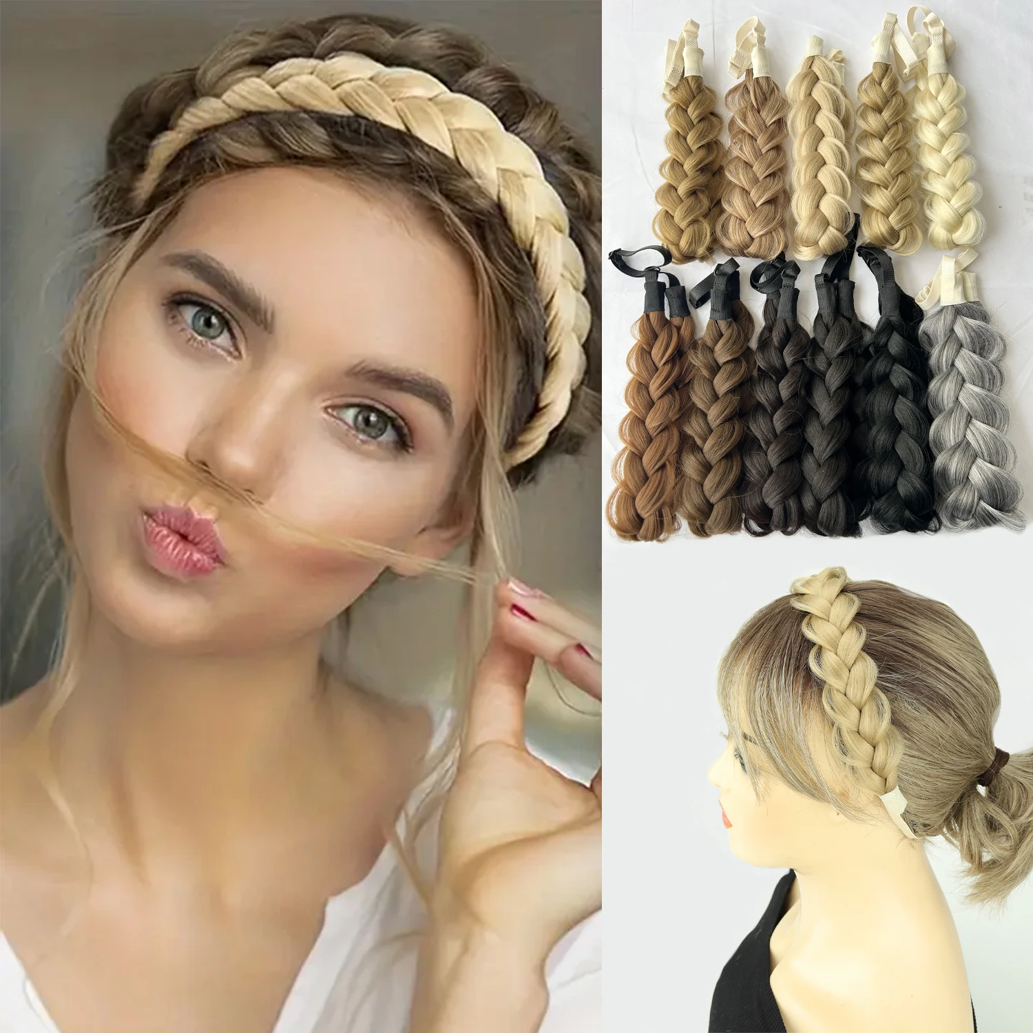 Elegant Braided Elastic Headband for Women - Black and Blonde
