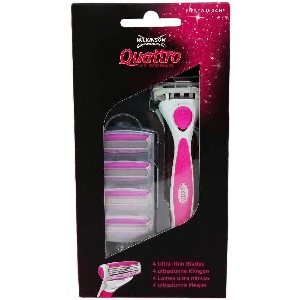 Wilkinson Sword Quattro Per Donna Value Pack, 1 Maniglia, 4 Lame Sostituibili