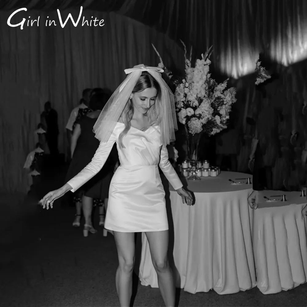 Simple Mini Wedding Dress Long Sleeves Design Dress For Bride Advanced