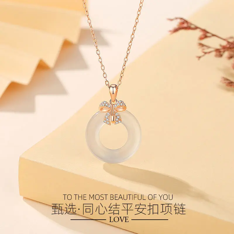 

S925 Silver Concentric Knot Peace Buckle Women's Necklace Fashion Bow Decoration Fashion Jewelry