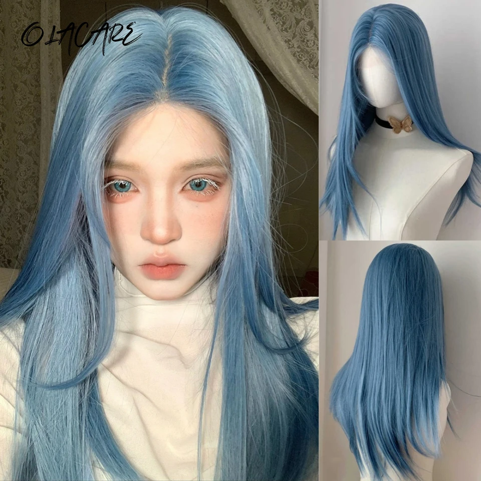 Synthetic Blue Long Straight Lace Front Wig for Women