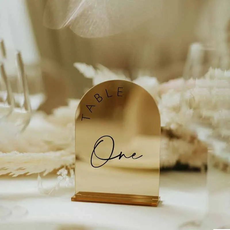 Gold Mirror Acrylic Wedding Table Numbers Signs with Stand