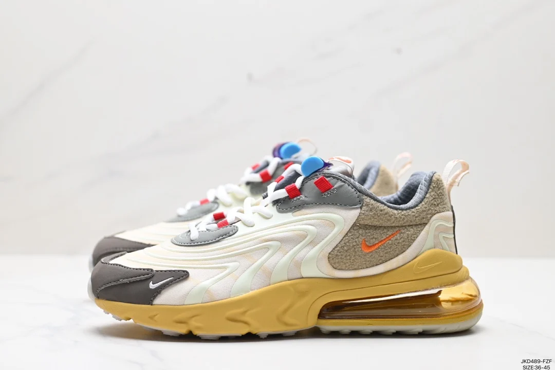 NIKE 나이키 트래비스 스캇 x 나이키 리액트 에어맥스 270 리액트 칵투스 잭 베이지 하이브릿지 쉴드 시리즈 다기능 반공기 쿠션 런닝화 