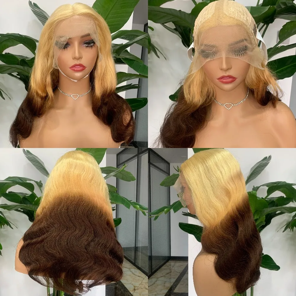 3 Tone Ombre Human Hair Wig Colored 613 Brown Body Wave Lace Wig Perruque Cheveux Humain T Part Lace Front Wig Brazilian On Pro