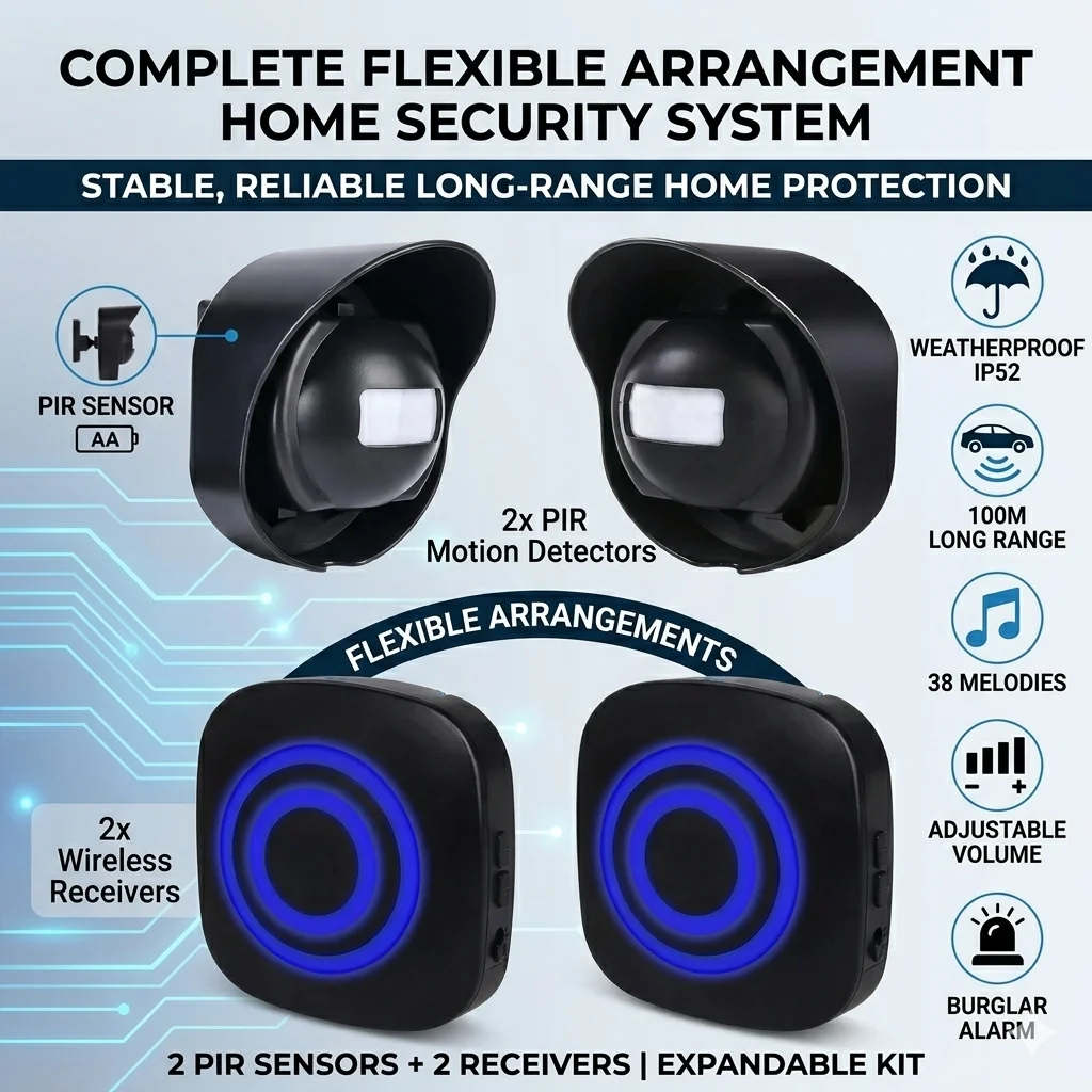 Wireless Weather-Resistant Driveway Motion Sensor Alarm with 38 Chimes