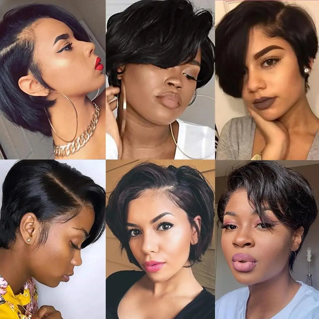 13x4 Pixie Cut Wig Human Hair Wigs Straight Lace Transparent Short Bob Wig Side Part Lace Brazilian Human Hair For Women