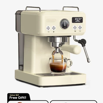 HiBREW 반자동 에스프레소 커피 머신, 온도 조절식 카푸치노 커피 메이커, 금속 케이스, 포타필터, 20Bar, 58mm