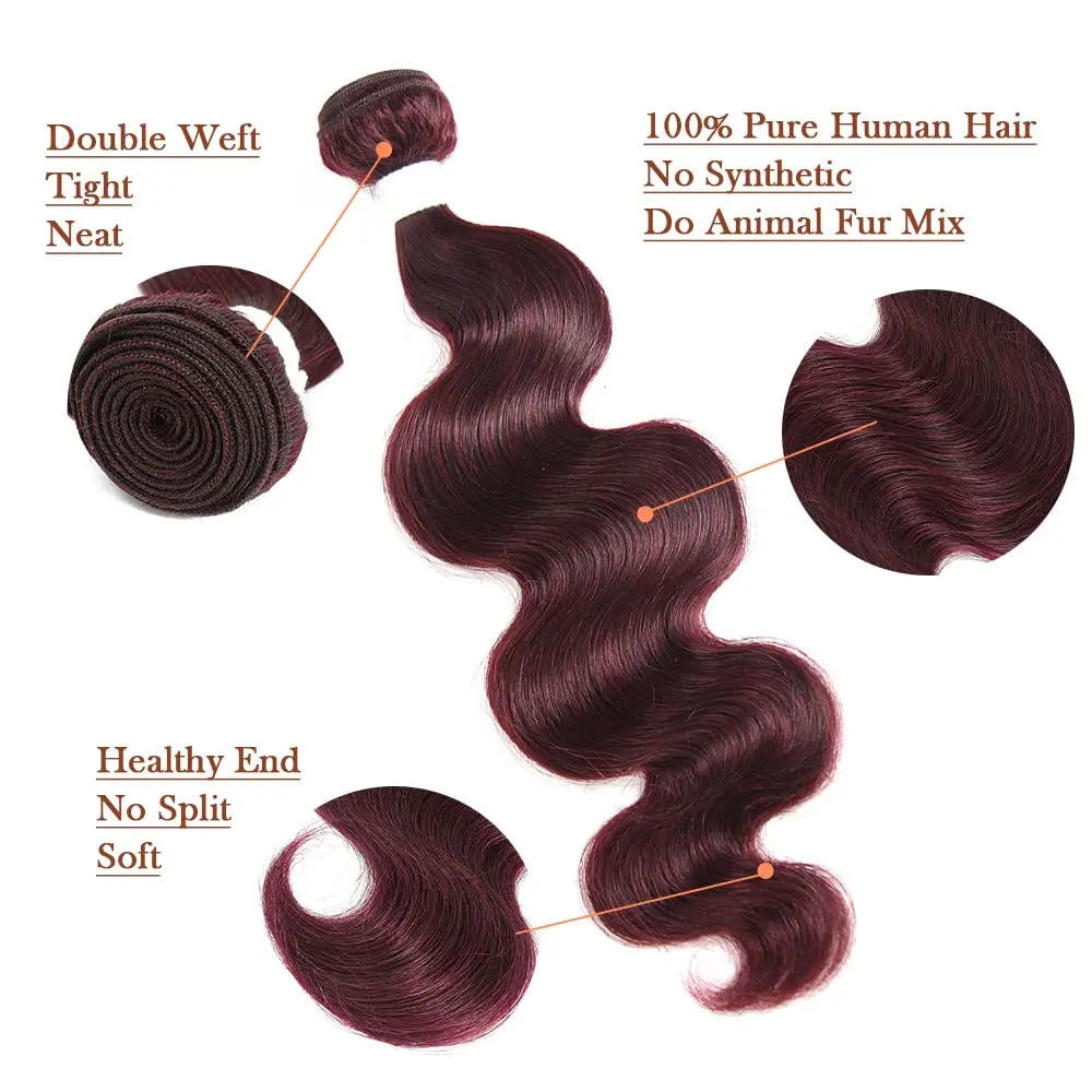 Burgundy Bundles 99j Color Loose Body Wave 16 Inch 3Pcs Bundles Human Hair 100% Brazilian Human Hair for Black Women