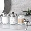 3-Piece Apothecary Jar Set, Stainless Steel Lids, Includes Stickers, for Q-Tips, Cotton Swabs, or Makeup Sponges, Brushed Nickel 6