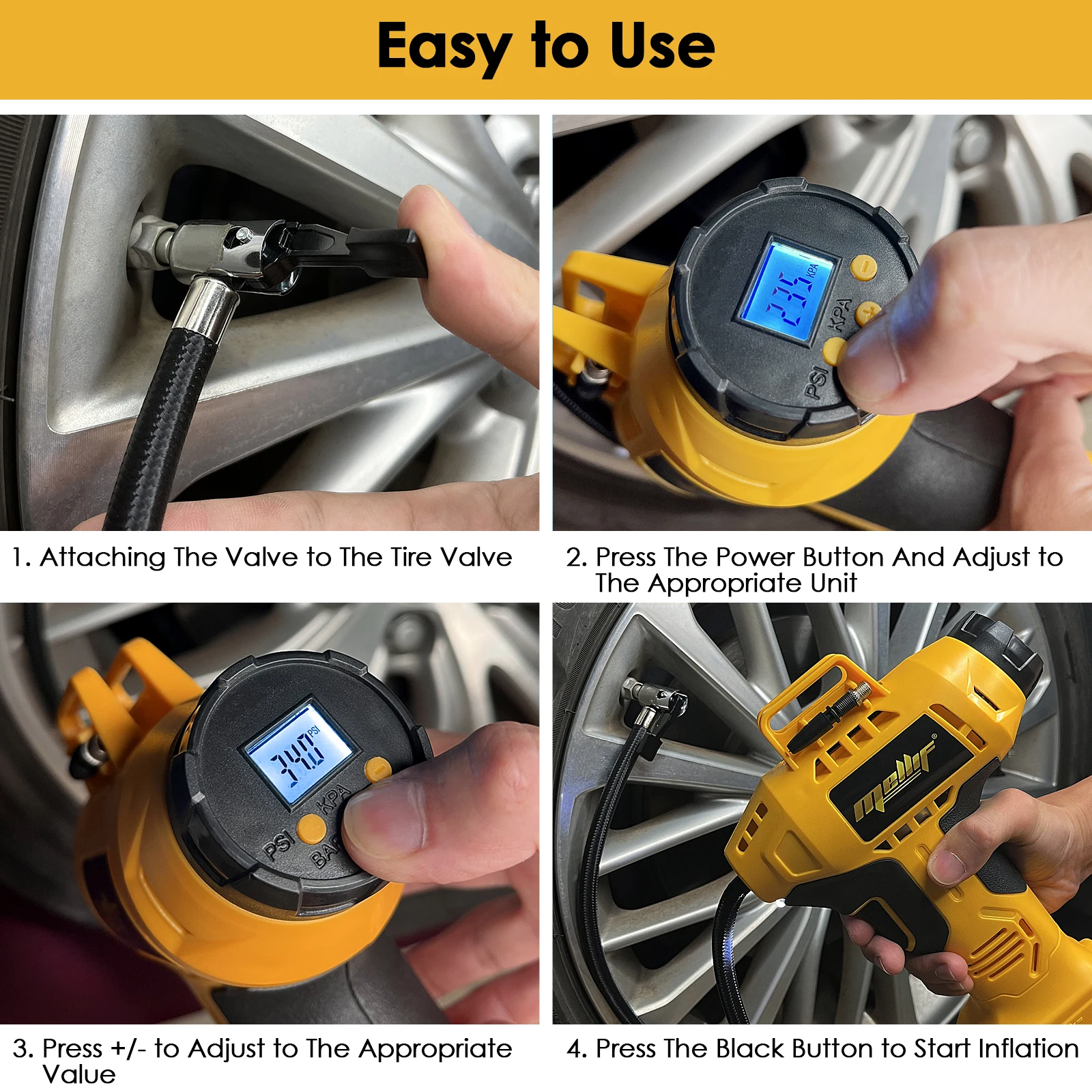 Cordless Tire Inflator Compatible with Dewalt 18V 20V Battery Air