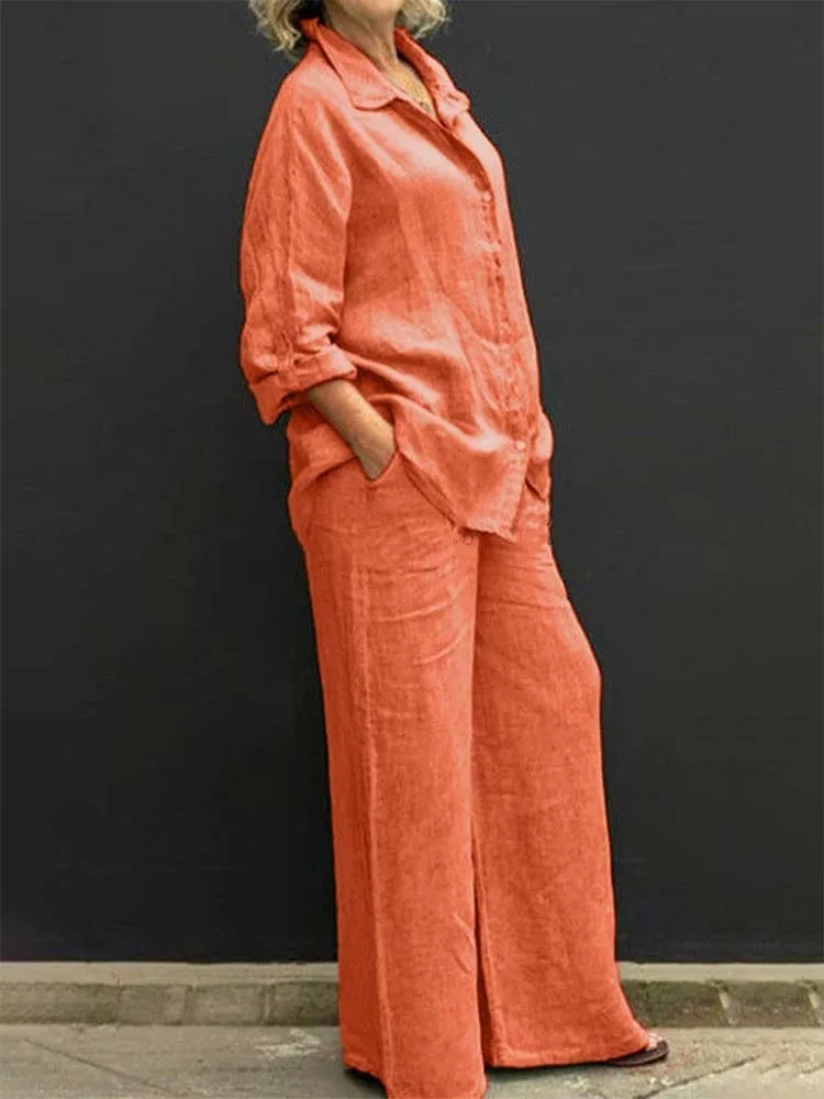 Two Piece Set Woman 2024 Casual Urban Suit Cotton Linen Basic Casual Top And Pant Fashion Office Professional Women's Clothing