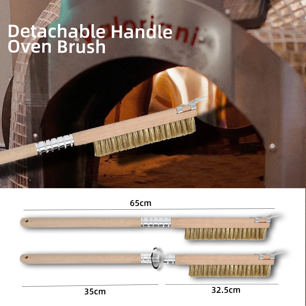 

Pizza Oven Copper Stove Brush Bristle Brass Wood Long Handle Grill Cleaning Oven Brush for Small Oven Kitchen Tools Cleaning