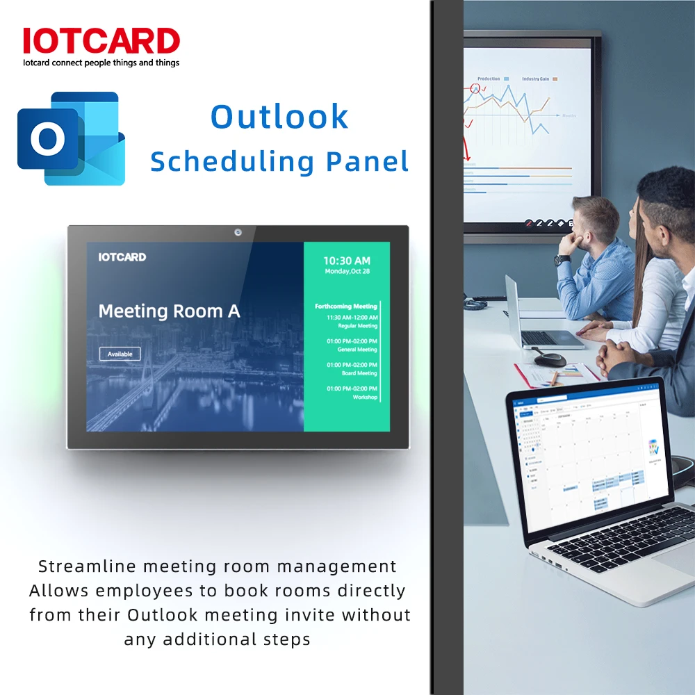 10.1inches Meeting Room Scheduling Panel integrated with Outlook Booking System Tap Scheduler Touchscreen PoE&LED for Workspace