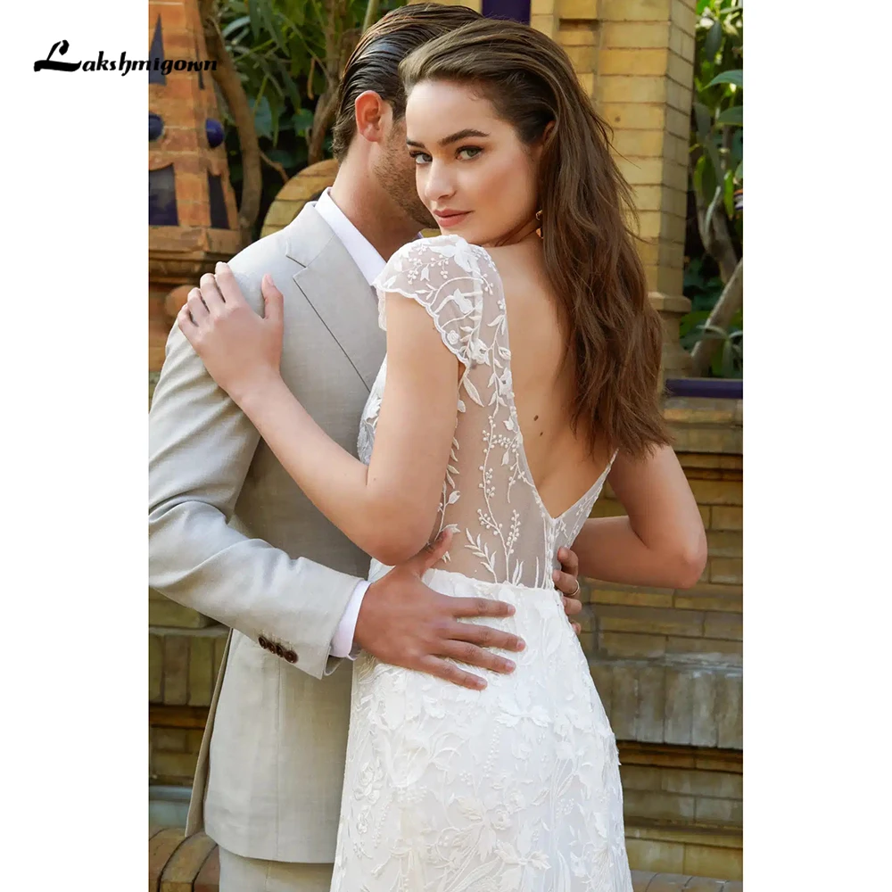 chinese dress ladies Cap Sleeve Lace Vintage Wedding Dress Backless A-Line Rustic Wedding D –  cathyprom main image 0