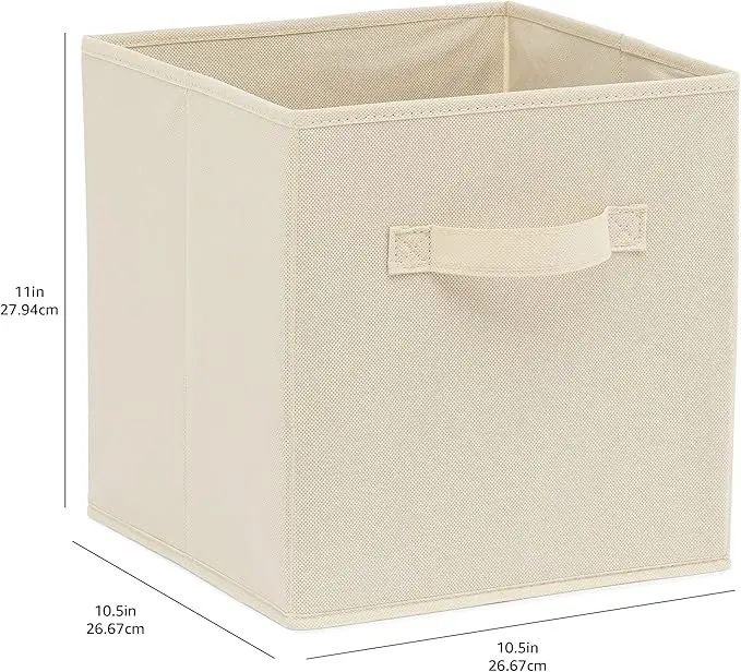 6-pack collapsible fabric storage bins, beige. 10.5x10.5x11 inches, ideal for organizing toys, clothes, or household items. 3