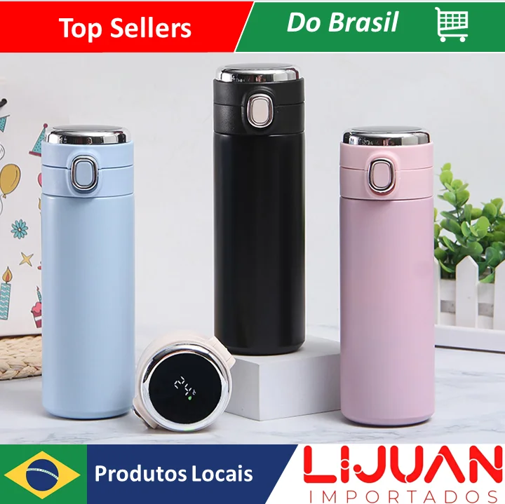 Garrafa Térmica 400ML Com Led Termômetro Inox Agua Café Térmica Digital ...