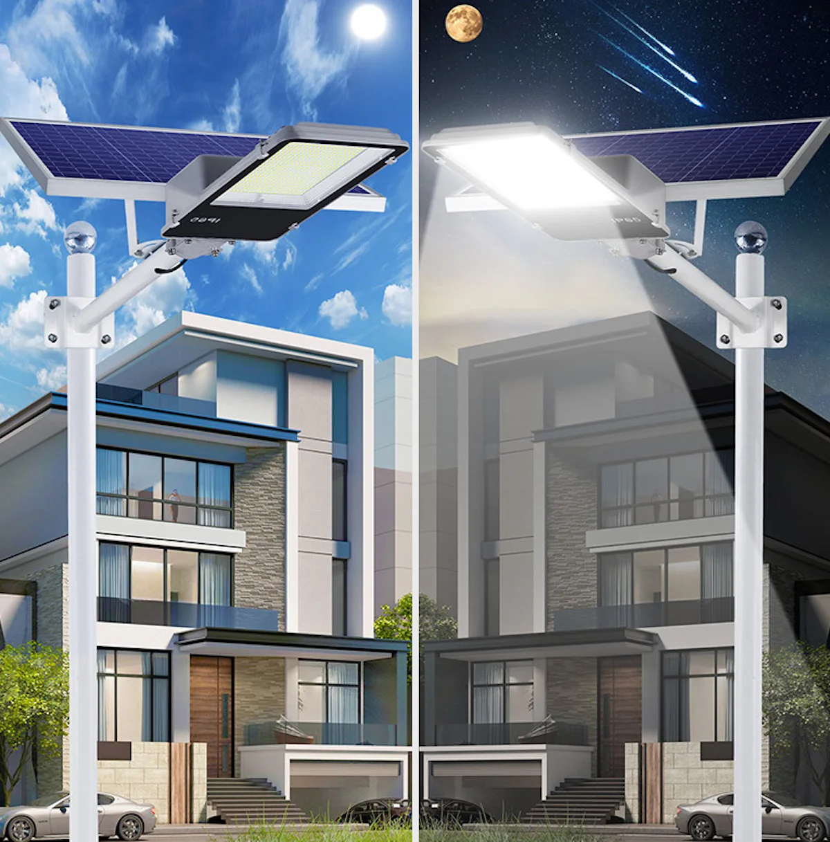 Jandei High Power 200W 2500 Lm Lampione Stradale A Led Solare Impermeabile Per Illuminazione Esterna Pannello Solare Orientabile Efficienza Energetica