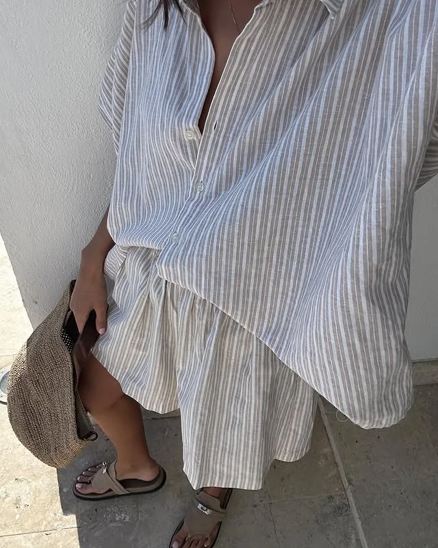 Chic Striped Women's Two-Piece Shorts Set for Effortless Style photo review