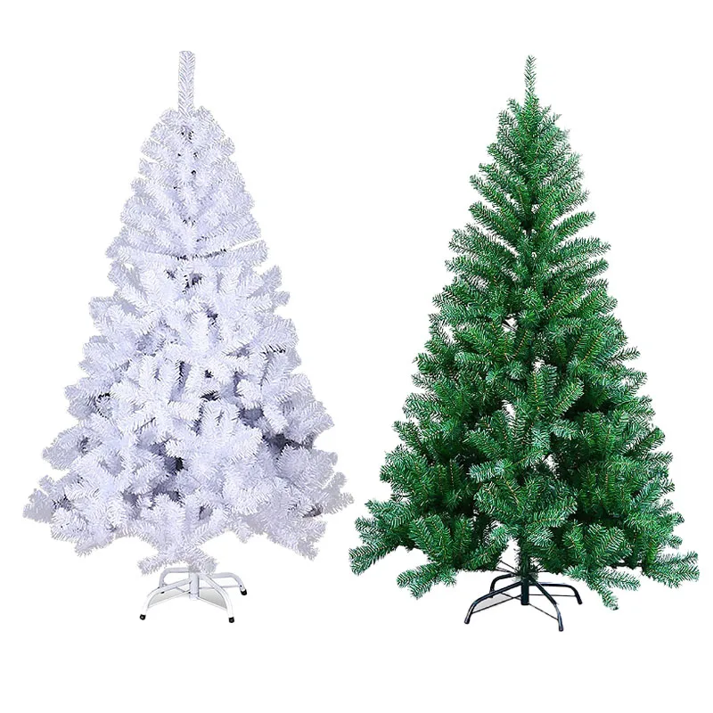 Árbol de Navidad Artificiales color blanco-Verde Artificial Abeto de Hoja Verde Espumillón  Soporte Plástico/Metálico  Fácil Montaje – Embalaje en Caja -Medidas (90/120/150/180/210Mcm )