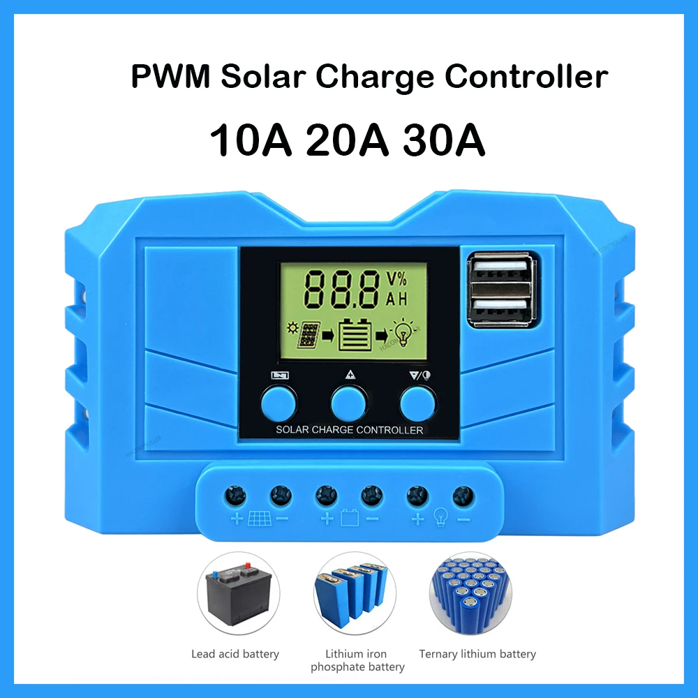 

MPPT Solar Charge Controller 12V 24V PWM 10A 20A 30A with Adjustable LCD Display Dual USB Port Timer Setting Auto Parameter