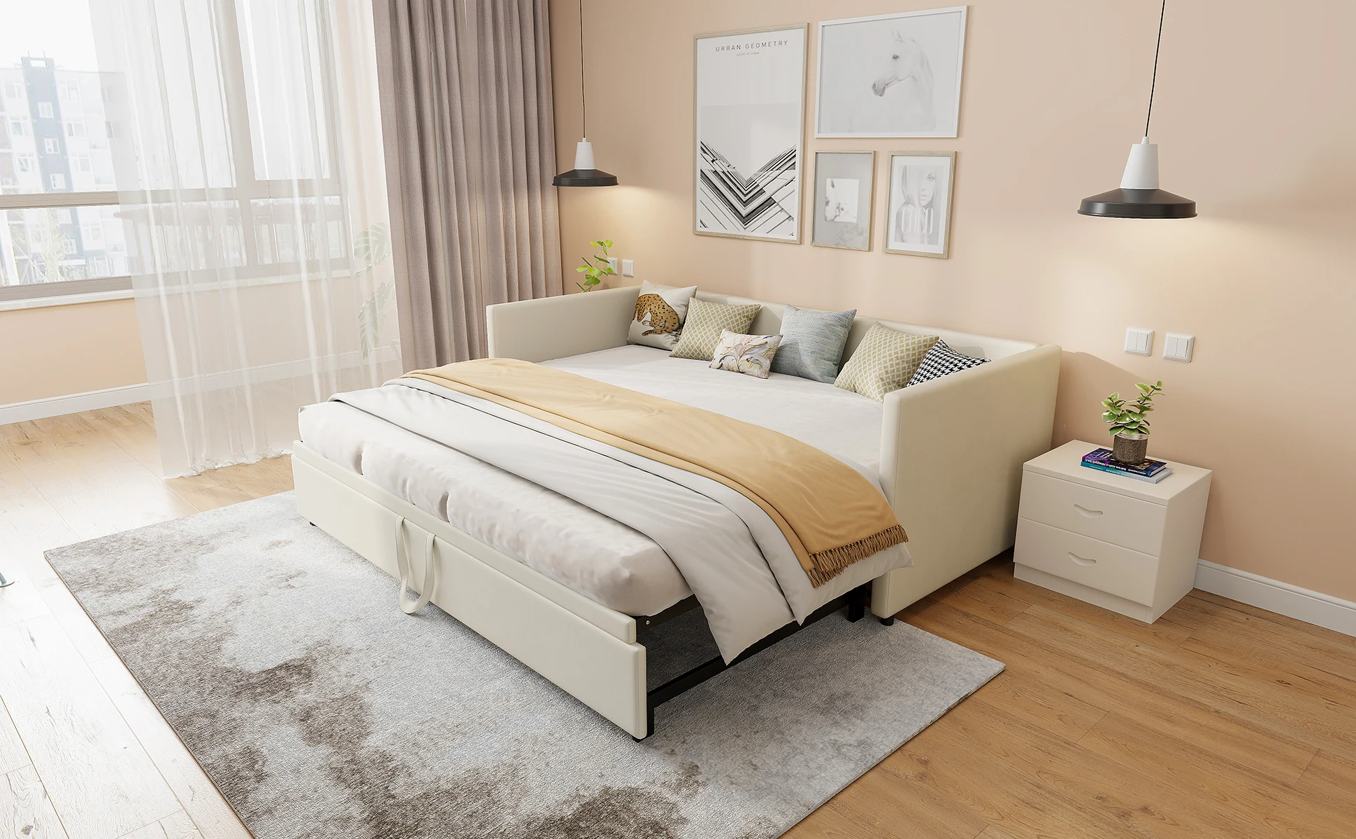 Ausziehbares Schlafsofa 90/180x200 cm, Meridian mit extra Schlafplatz, multifunktionales Doppelbett, ohne Matratze, Grau – Detail 6