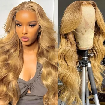 28 Inch Honey Blonde Body Wave Synthetic Lace Front Wigs Pre Plucked 13x4 13X6 HD Transparent Lace Front Wig For Black Women 1