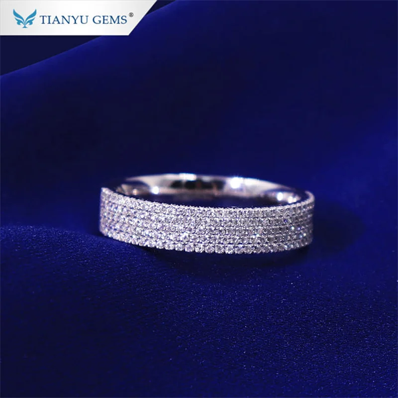 

Tianyu Gems 0.8mm Round Moissanite Wedding Band 10k/14k/18k White Gold DEF Diamonds Promise Ring Engagement Women Custom Jewelry