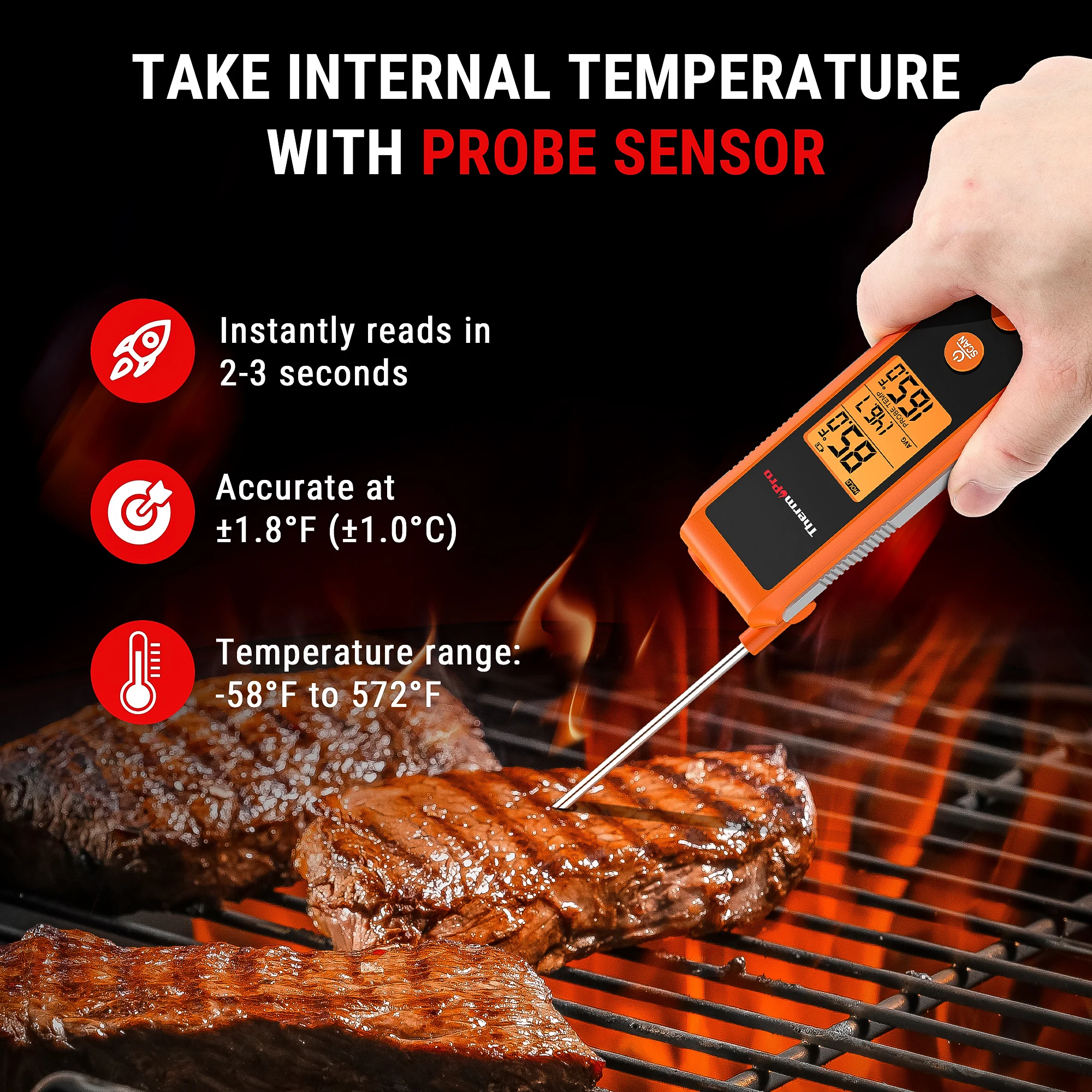 ThermoPro TP420 Digital Backlit Foldaway Two-in-One Fast Reading Infrared Kitchen Cooking Meat Thermometer With Large LCD Screen