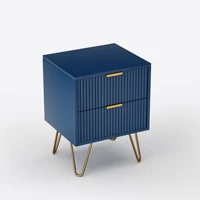 Деревянные прикроватные тумбочки Aura с 2 ящиками и металлической кормовой ночной шкаф 40x50x35 см Темно-синий ночной комод для коробки Пружинная кровать Диван-стол — изображение 5