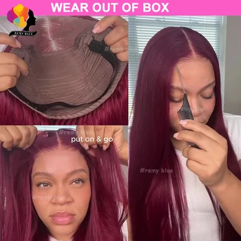 Burgundy Glueless Human Hair Wigs 13x4 Lace Front Wig Pre-Plucked Wear Go Straight Human Hair Lace Frontal Wigs for Black Women 1