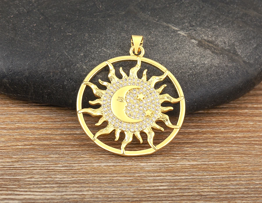 AIBEF Light Of Star And Moon Sun Shape Pendant Women Necklace Copper Zircon Western European Style Jewelry Popular Romantic Gift