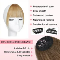 Frange française vaporeuse de cheveux humains avec des tempes, accessoires pour cheveux à frange incurvée, frange à Clip dans l'air, postiches Kawaii, changement rapide des cheveux 3