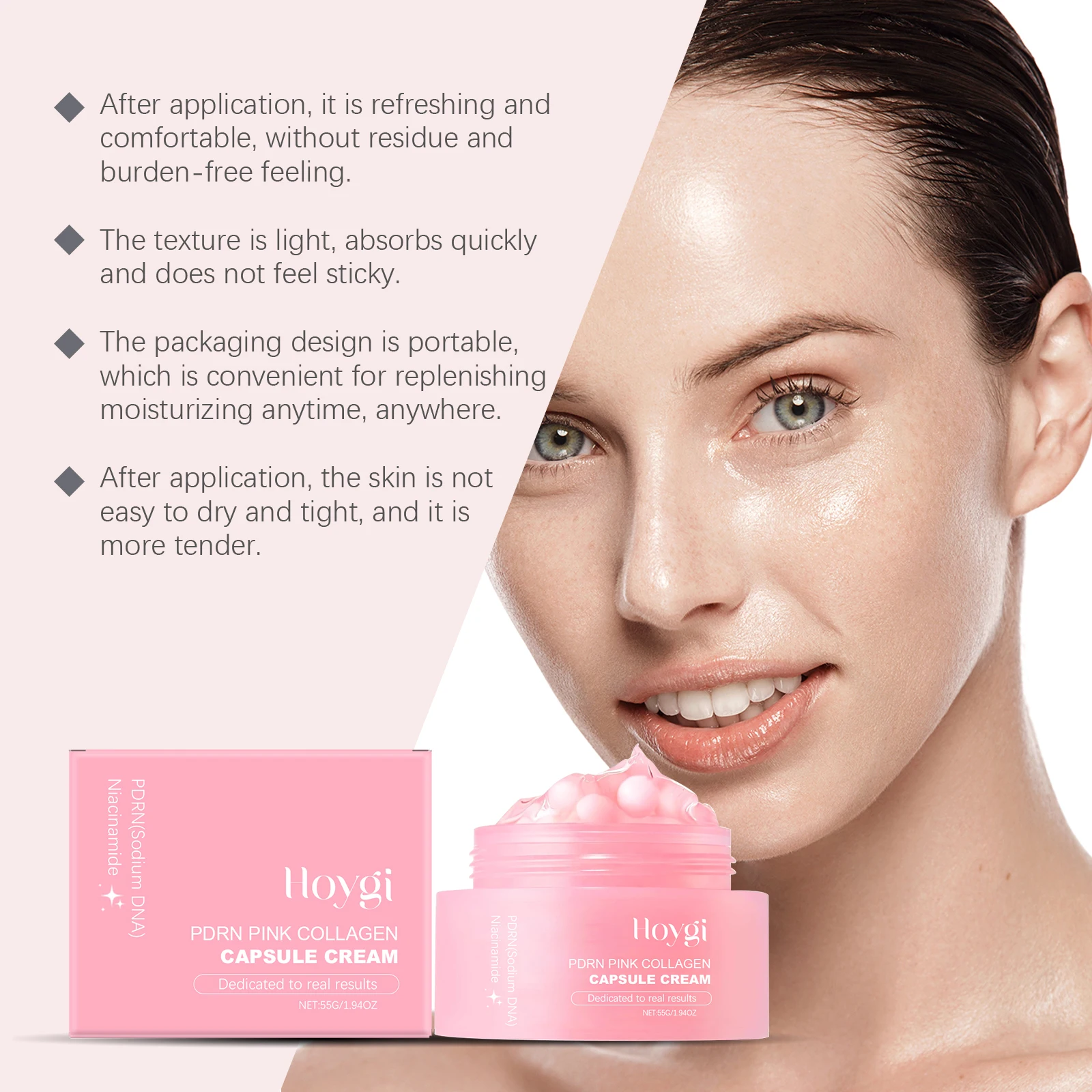 Hoygi Pink Capsule Face Cream Lasting Moisturizing Relief Skin Discomfort Smoothing Soothing Redness Glowing Facial Cream