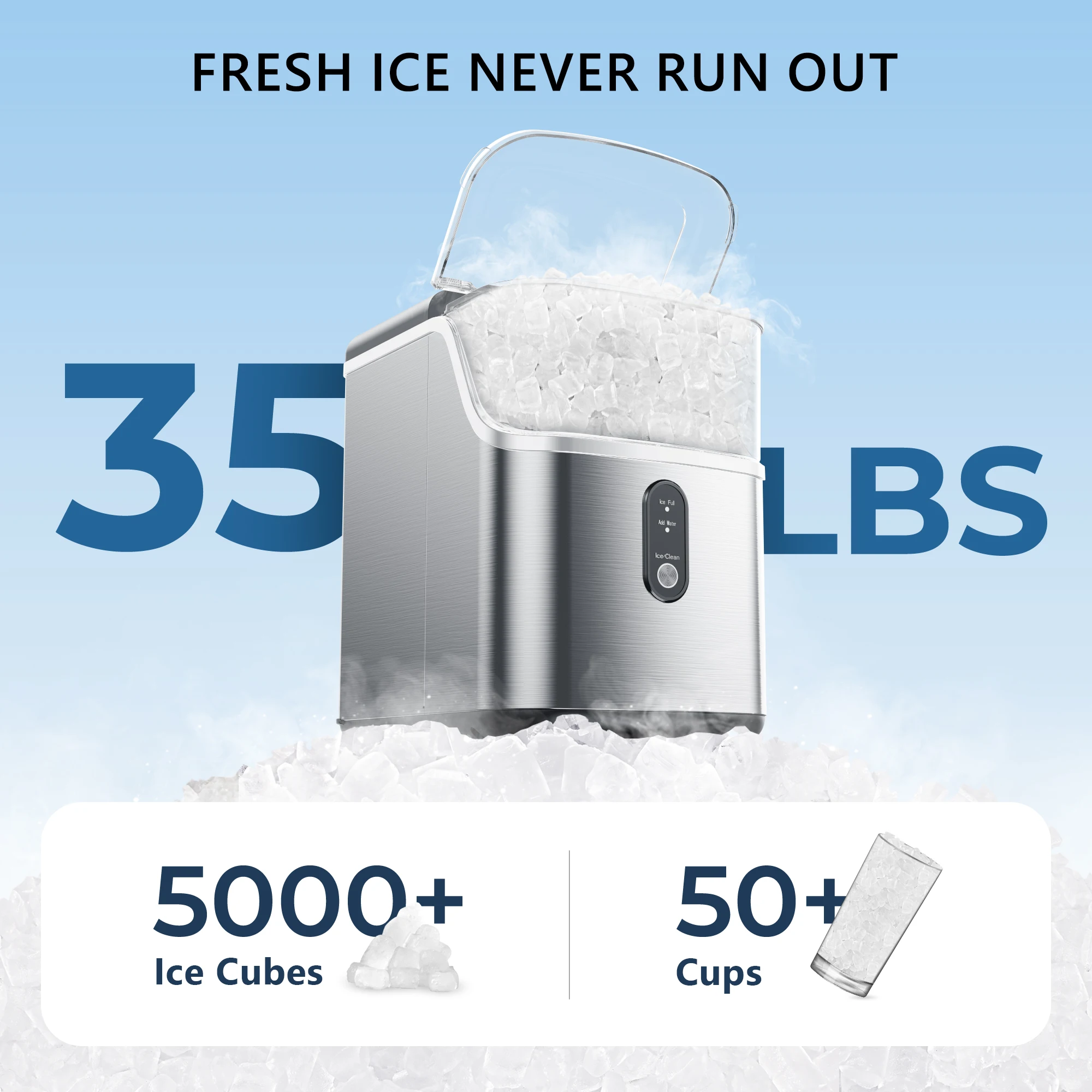 SIMZLIFE Nugget Ice Maker Countertop,34lbs Per Day,Portable Ice Maker Machine with with Basket and Scoop, Self-Cleaning ,Silver 2