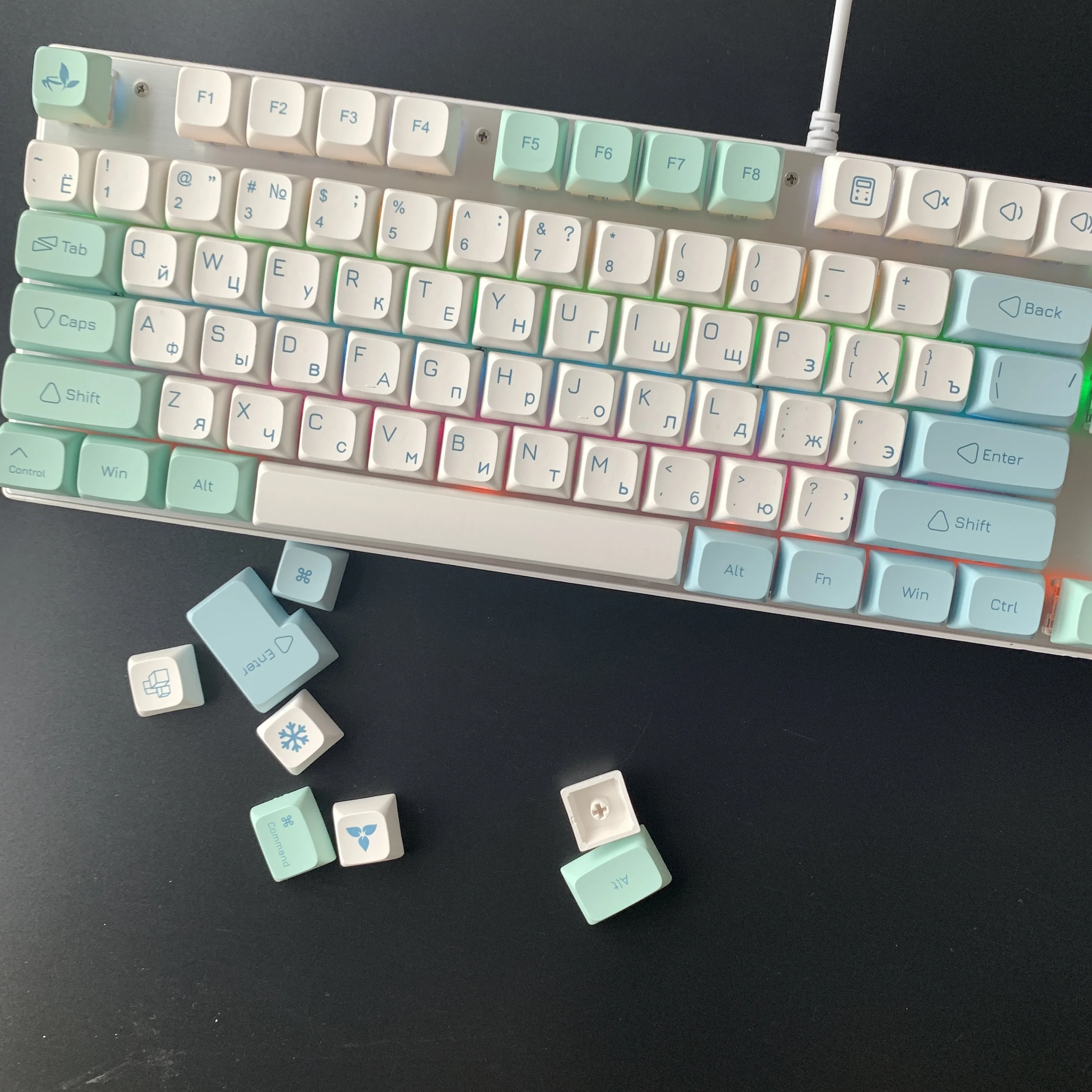 keycaps bpt xda cristal de gelo hortelã keycap inglês personalizado tampa da chave mecânica para