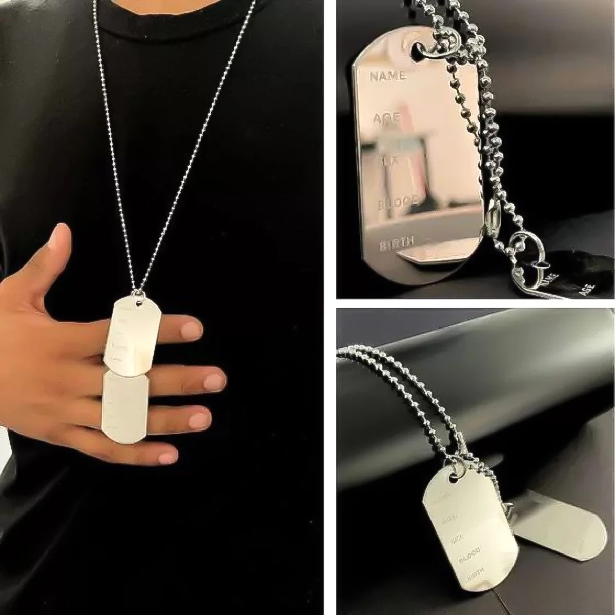 Corrente colar militar masculino placa identificação aço inox