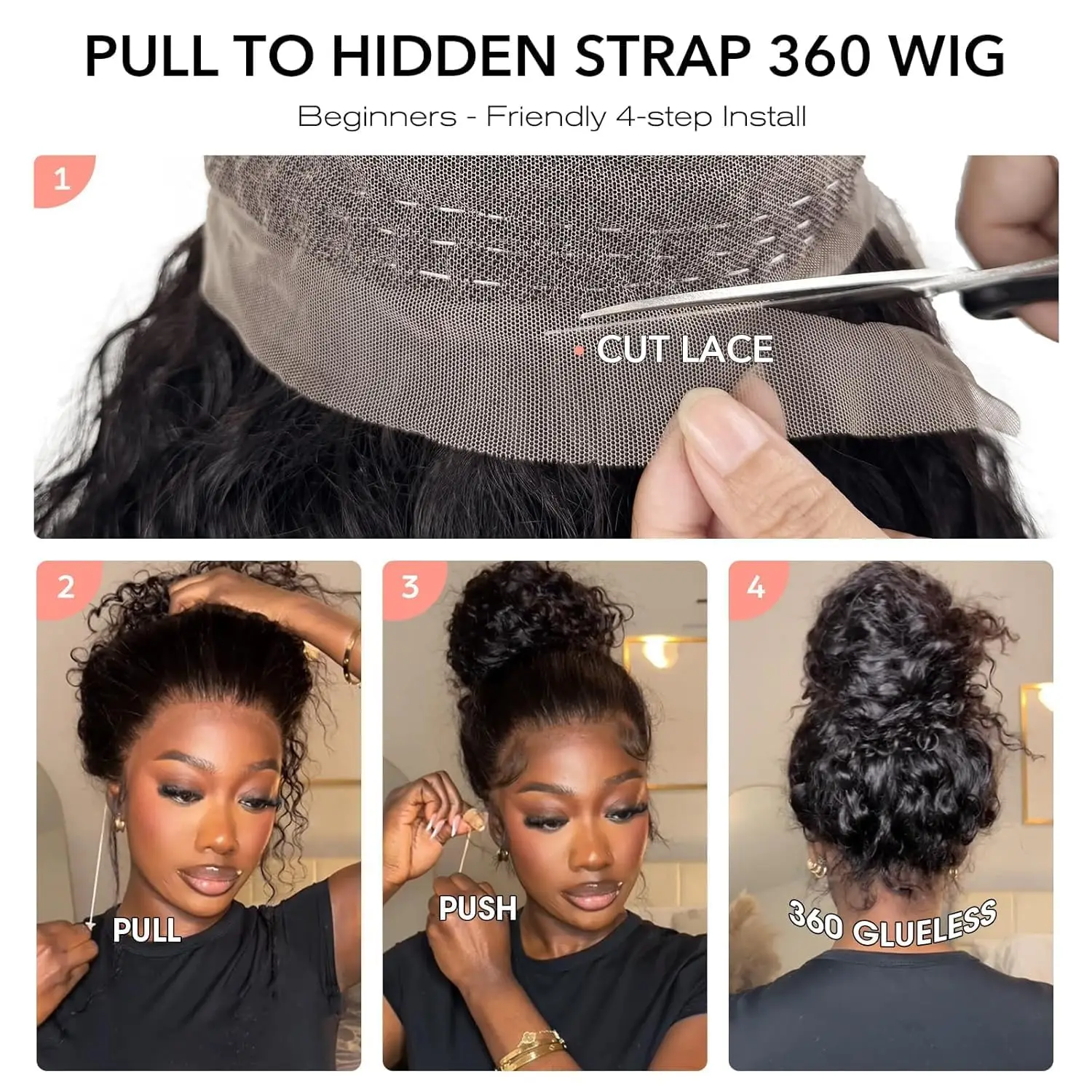 Invisible Strap HD 360 Lace Front Wig Human Hair Deep Curly Preplucked 360 Full Lace Wig Drawstring Glueless Wig Human Hair