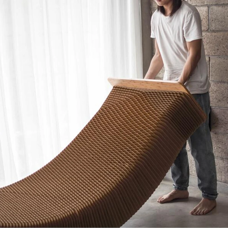 Creative Kraft Paper Folding Bed Bedroom Furniture Rollaway Guest Single Bed Cot Fold Out with Thick Memory Foam Mattress