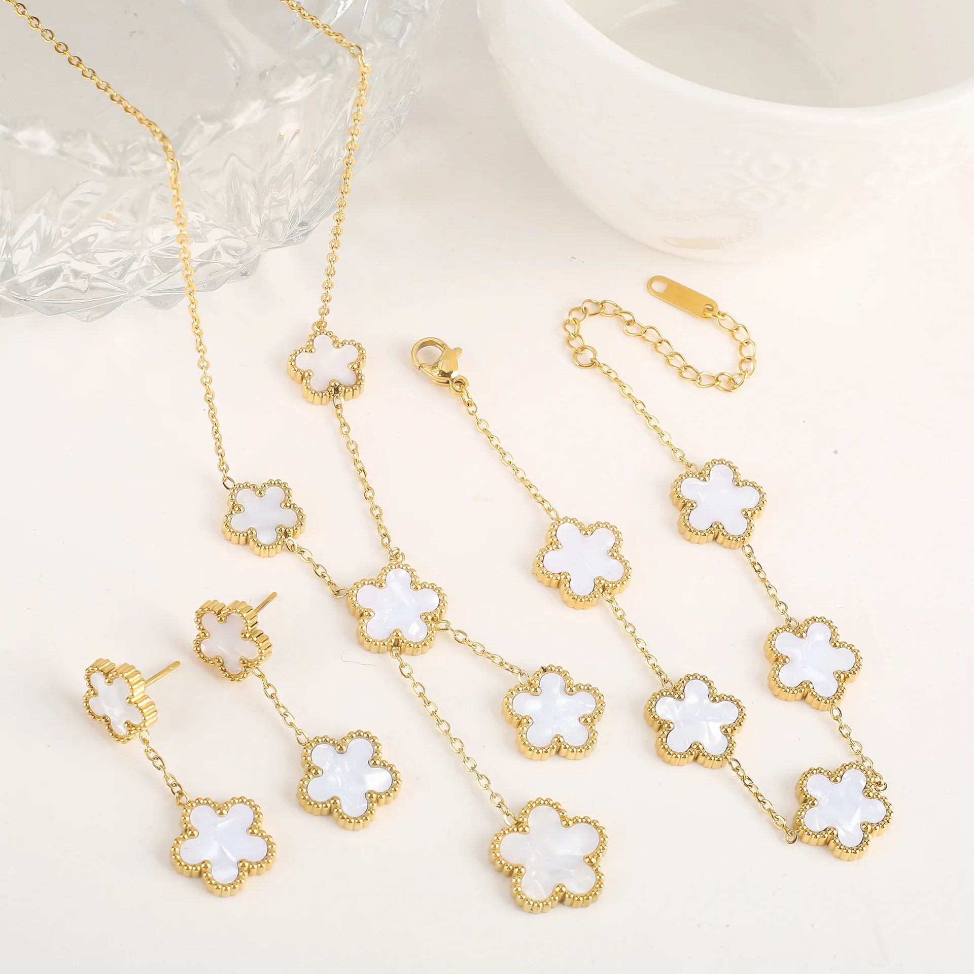 Stainless Steel Women's Necklace Bracelet Earrings Jewelry Sets