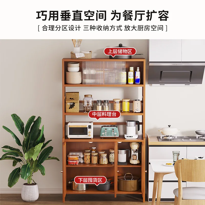 Bamboo Kitchen Storage Cabinet With Acrylic Doors-Sturdy Dining Room Cupboard Multi-Shelf Organizer Basic & Combo Available