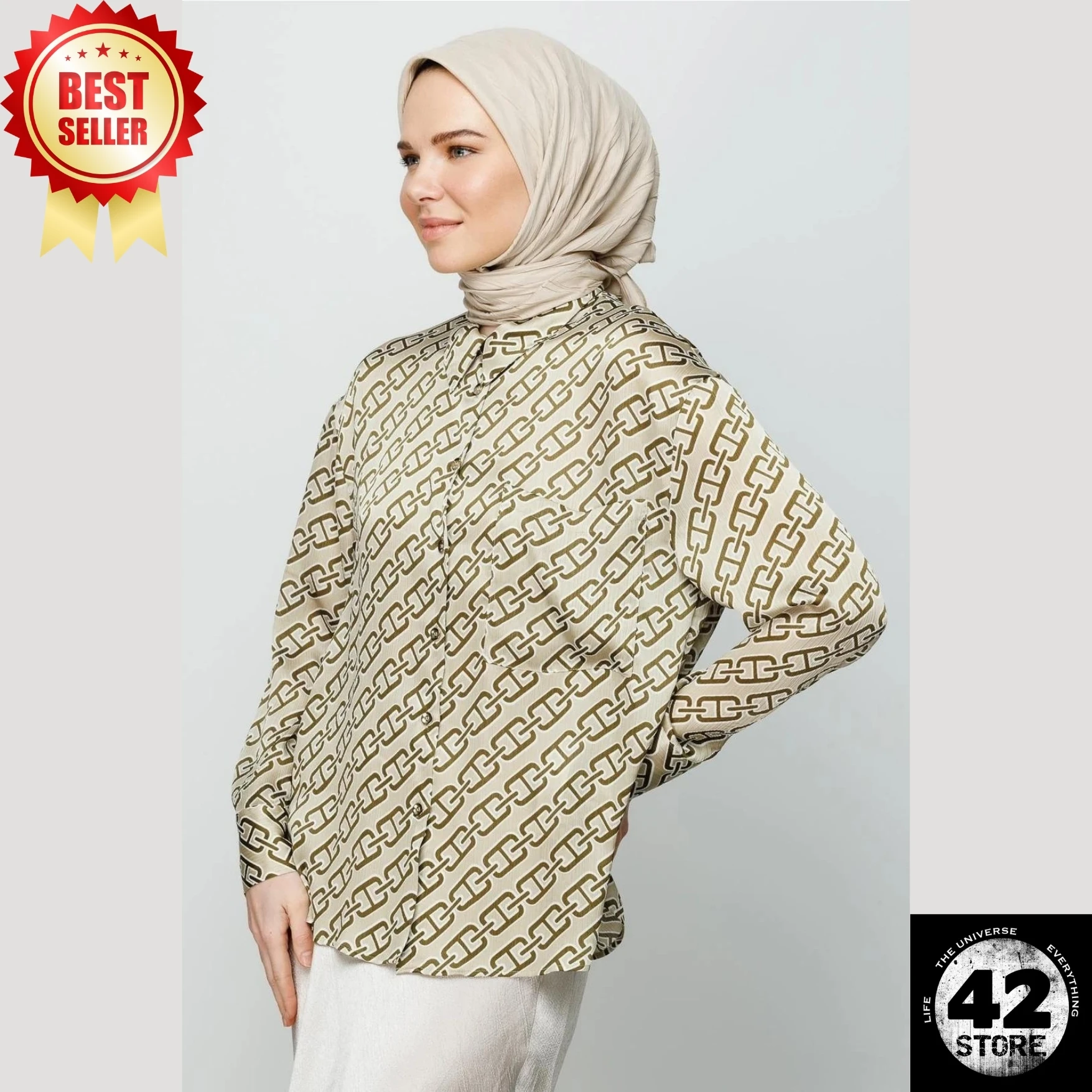 No Ironing Required, Can Be Used Without A Cap, Comfortable, Trendy Pleated Stone Color Bamboo Scarf