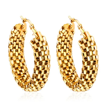 Personalised Unusual Circle Gold Color Hoop Earrings Stainless Steel Fashion Exquisite Charm Vintage Metal Jewelry Women Gift